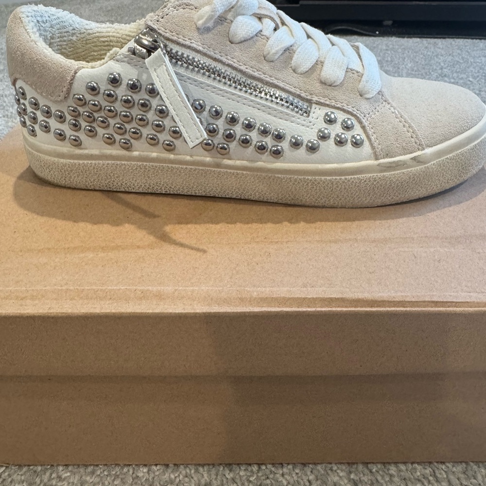 Steve Madden Cream and Silver Studded Sneakers